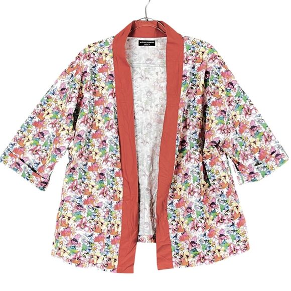 Arlene Prescott Santa Fe Textile Artisan Open Kimono Jacket Orchids Watercolor - Picture 1 of 8